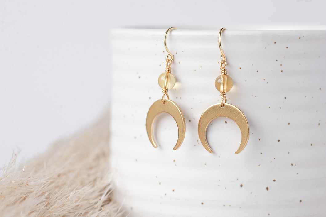 Luna earrings ~ citrine and gold filled boho moon earrings