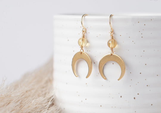 Luna earrings ~ citrine and gold filled boho moon earrings