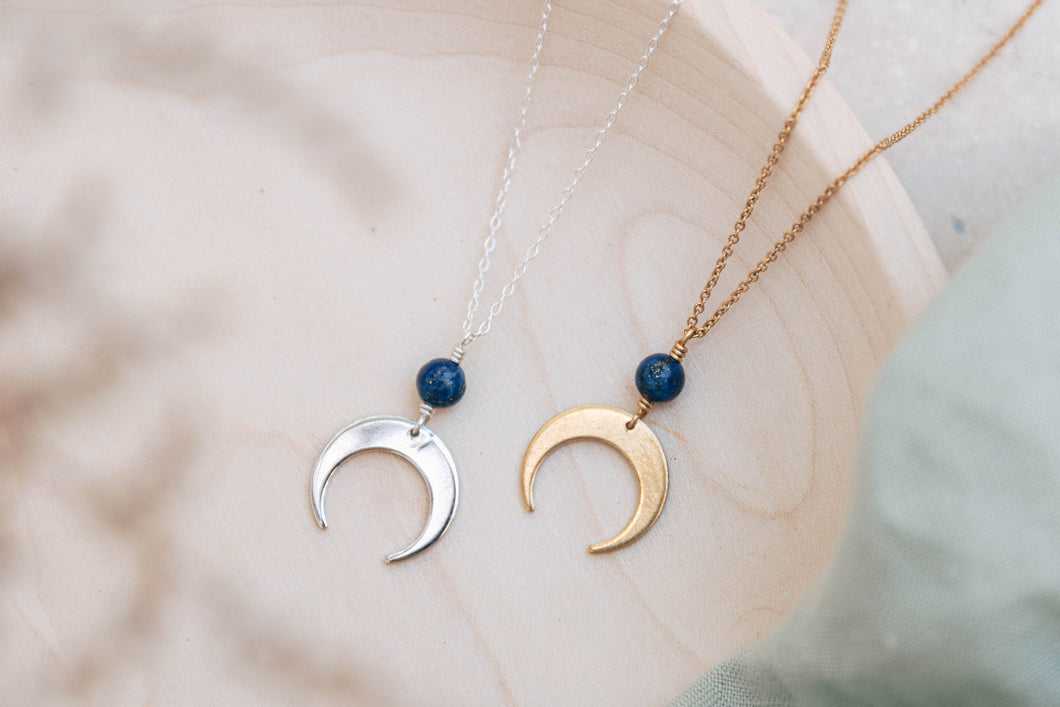 Luna lapis lazuli moon necklace ~ navy blue necklace