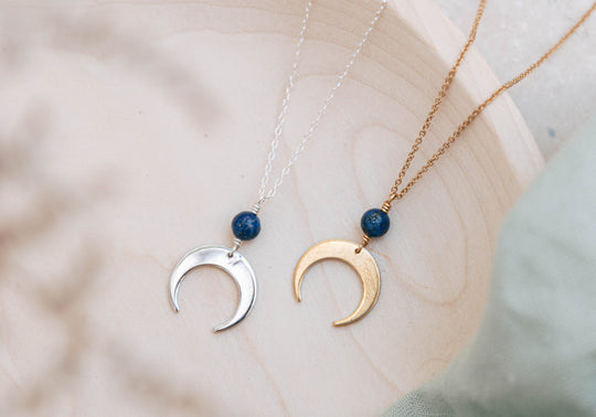 Luna lapis lazuli moon necklace ~ navy blue necklace