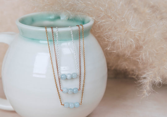 Trio aquamarine gemstone necklace