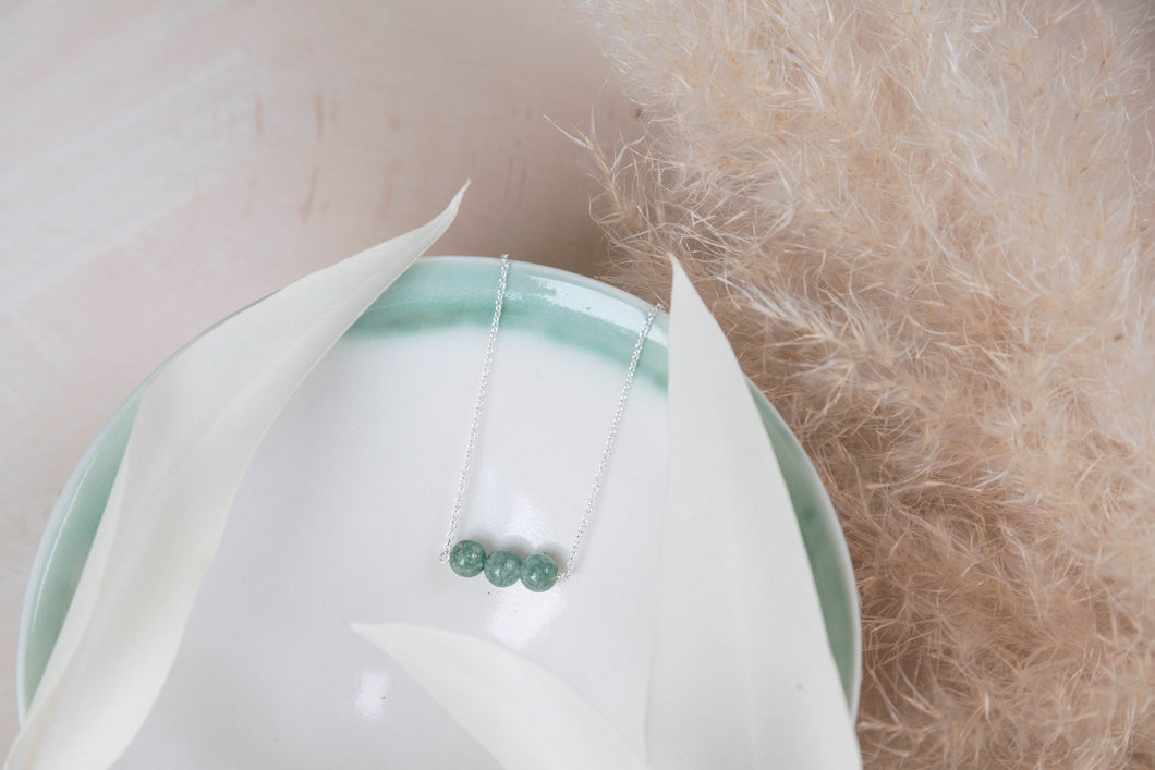 Trio necklace with sage green real jade