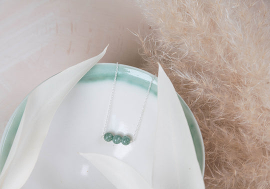 Trio necklace with sage green real jade