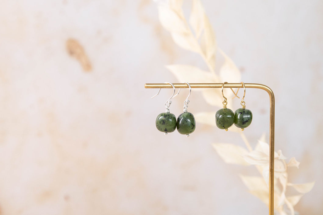 Eden earrings ~ deep green nephrite jade nugget earrings