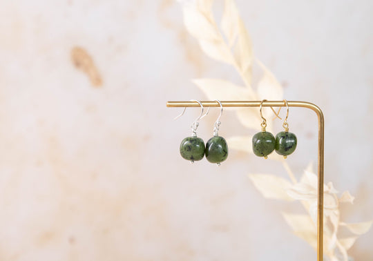 Eden earrings ~ deep green nephrite jade nugget earrings