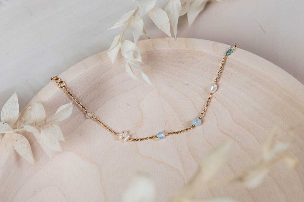Mermaid bracelet with jade aquamarine pearl opalite