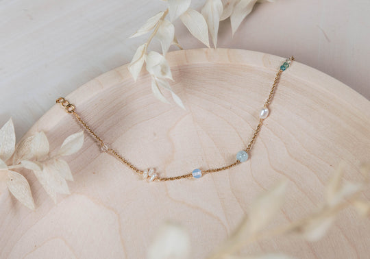 Mermaid bracelet with jade aquamarine pearl opalite