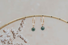 Load image into Gallery viewer, Orbit olive jade silver hoop earrings
