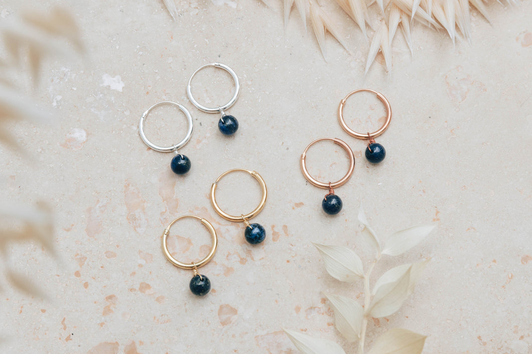 Orbit lapis lazuli gemstone hoop earrings
