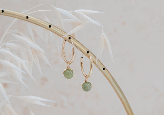 Orbit green apple jade hoop earrings