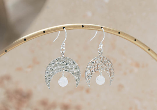 Diana hammered silver moonstone earrings