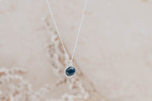 Load image into Gallery viewer, Infinity wire wrapped lapis lazuli and sterling silver necklace
