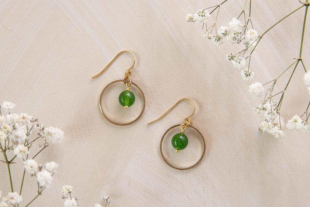 Orbit earrings with green Jade charm