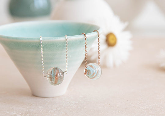 Greta pale blue and copper murano glass necklace