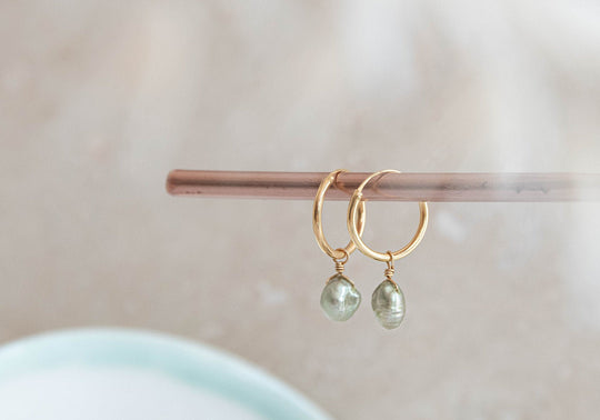 Orbit Sage Pearl Hoop Earrings