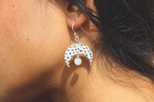 Load image into Gallery viewer, Diana aqua jade and silver crescent moon earrings
