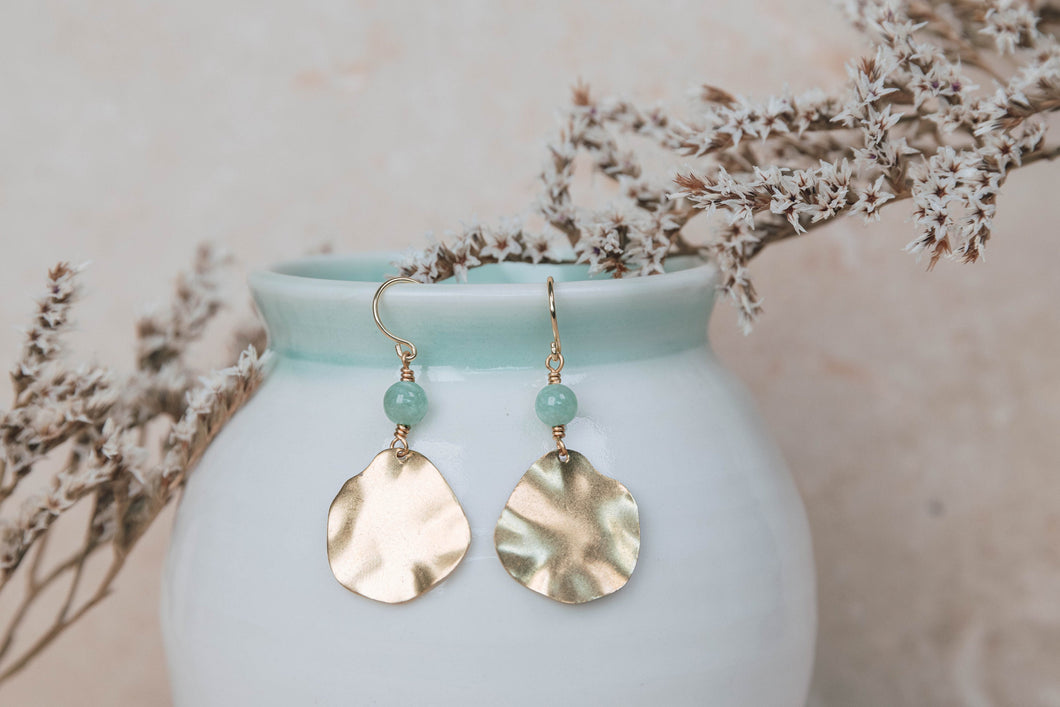 Lily earrings in gold filled with aqua jade