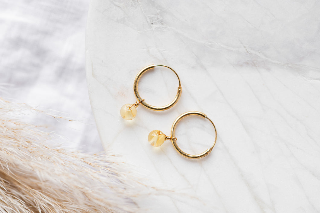 Orbit gold hoops with citrine earrings