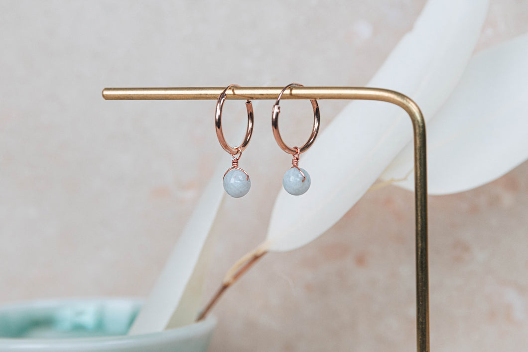 Orbit aquamarine rose gold hoop earrings