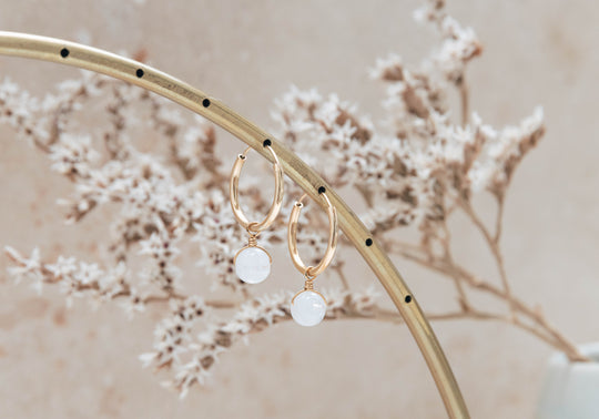Orbit gold moonstone hoop earrings