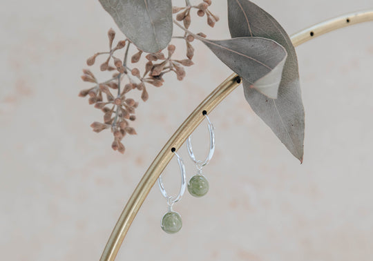 Orbit apple jade silver hoop earrings