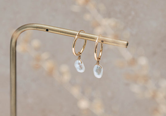Etta ~ freshwater pearl & sterling silver hoop earrings