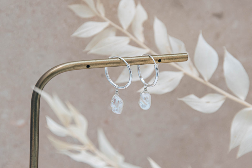 Etta ~ freshwater pearl & sterling silver hoop earrings