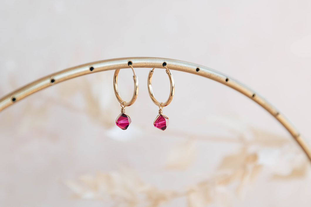 Ruby Swarovski Charm Hoop Earrings