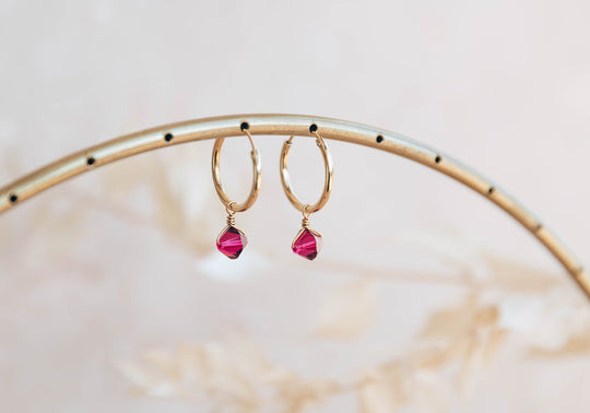 Ruby Swarovski Charm Hoop Earrings